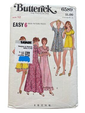Vintage Butterick 6589 Sewing Pattern Size 12 Misses Robe Gown Dressmaking UNCUT